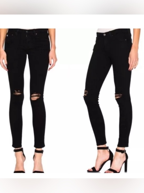 Ag Adriano Goldschmied Denim - AG Adriano Goldschmied Jeans Women's 25 Black Ankle Distressed Super Skinny